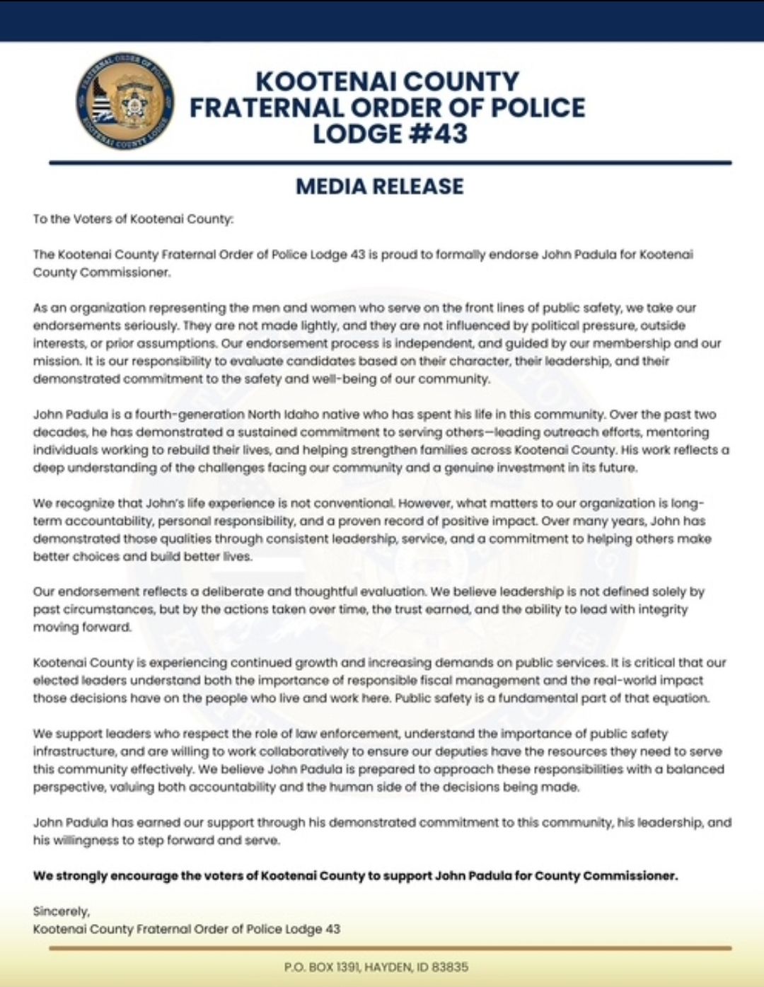 Kootenai County Fraternal Order of Police Lodge #42