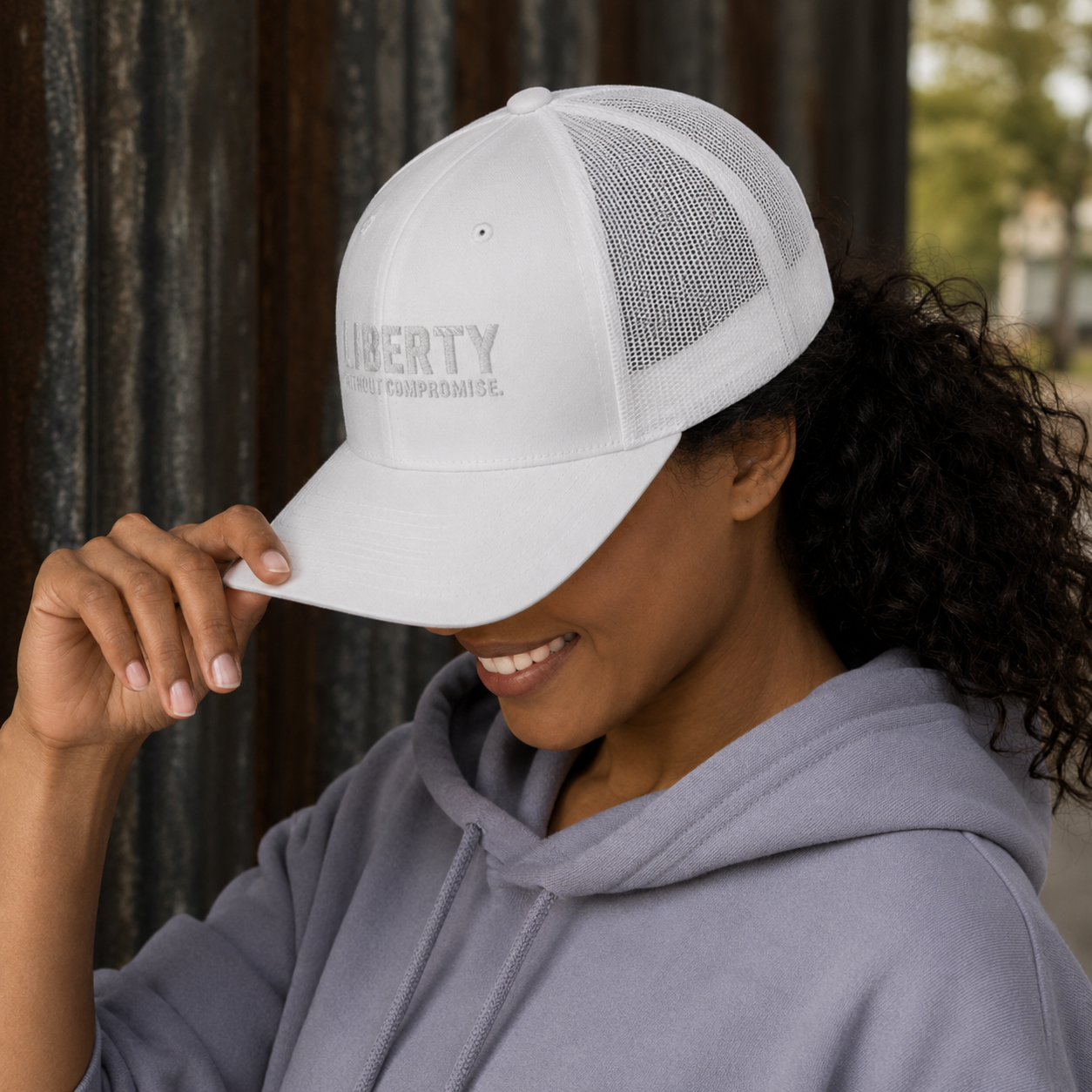 White/White Snap-Back Trucker Cap - Image 2